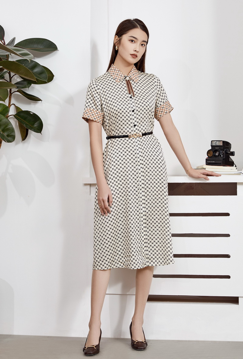 GAT-YRQ875106 Ladies' mulberry silk spandex blend stretch woven printed dress