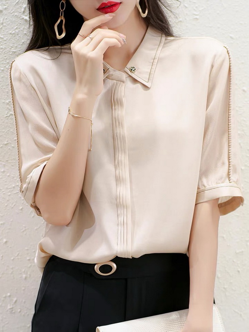 GAT-YRQ61218 Ladies' mulberry silk spandex blend stretch woven shirt