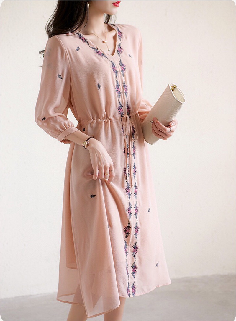 GAT-YRQ87533 Ladies' 100% pure mulberry silk EMB dress