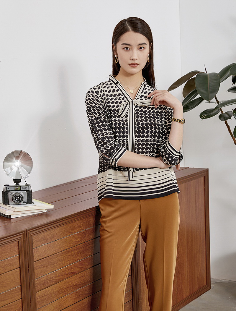 GAT-YRQ61102 Ladies' 100% pure mulberry silk printed shirt