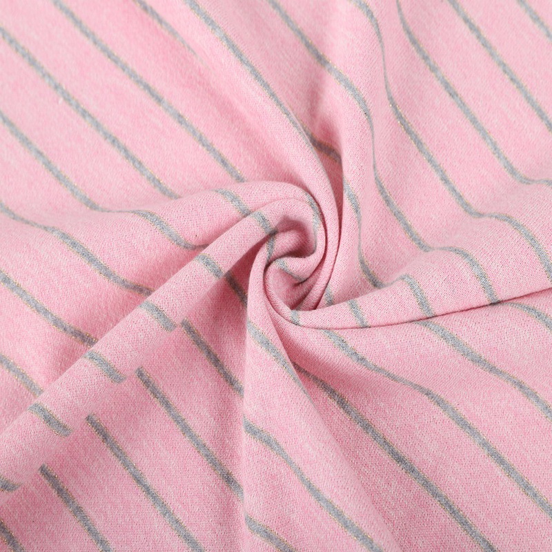 TYFZ-368 Yarn Dyed Feeder Stripe Heather Grey Melange Polyester Cotton Lurex Knitte Terry Fabric