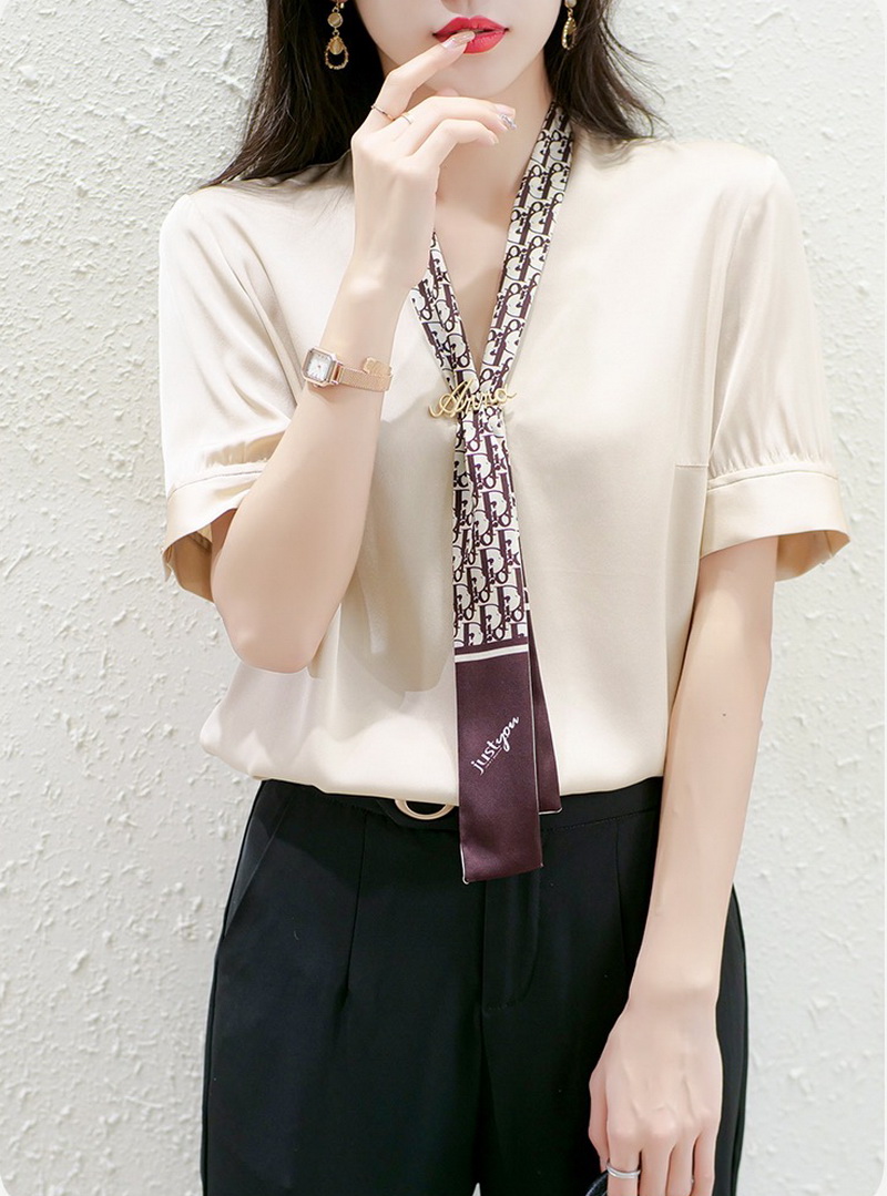 GAT-YRQ67585 Ladies' mulberry silk spandex blend stretch woven shirt