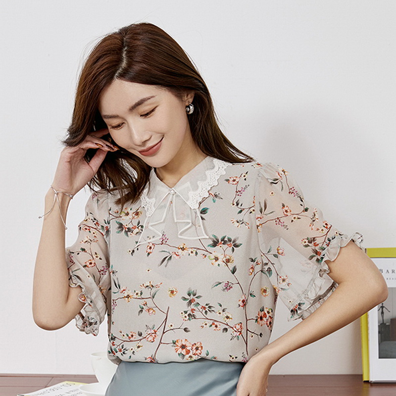 GAT-YRQ61069P Ladies' 100% pure mulberry silk woven printed shirt